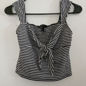 Forever 21 Black and White Tie Front Sleeveless Tank Top
